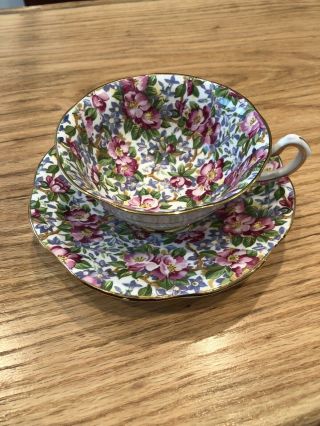 Vintage Rosina Bone China Tea Cup And Saucer Gold Trim Flowers Antique
