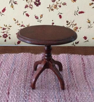Vintage Dollhouse Miniature Oval - Topped Candle Stand And Woven Rug