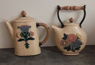 Vintage Home Interiors Decorative Wall Hanging Floral Teapot And Coffee Pot