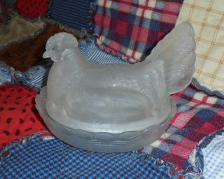 Antique Large Frosted Hen On Nest