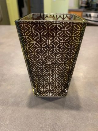 Hand Painted Reverse Stained Candle Votive Vase Stained Crackle Glass Peacock 4