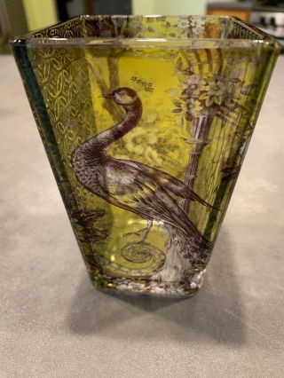 Hand Painted Reverse Stained Candle Votive Vase Stained Crackle Glass Peacock 5