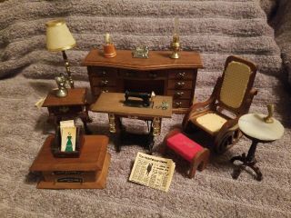 Miniature Dollhouse Furniture Sewing Machine Rocker End Table Stool Desk