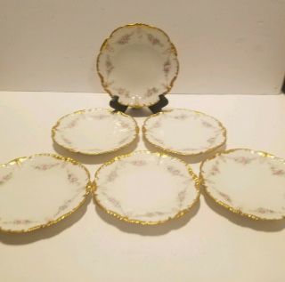 Antique J P L France White & Gold Porcelain China 6 Plates