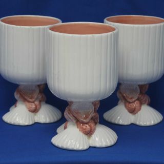 Fitz & Floyd Coquille Oceana Pink Coral White Seashell Goblets Set Of 3