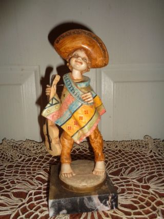 Vintage Depose Italy Mexican Figurine 605 On Carrara Marble Base
