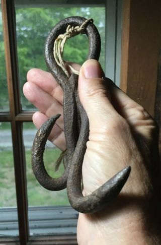 Antique Hand Forged Prong Iron Hook Trap Drag,  Grapple
