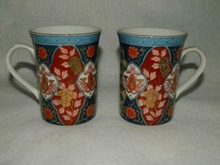 2 Smithsonian Imari Rust Blue Asian Design Coffee Tea Mugs Cups
