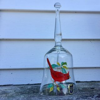 West Virginia Glass Company,  Clear Glass Bell With Red Cardinal Design.