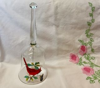 West Virginia Glass company,  clear glass Bell with red Cardinal design. 2