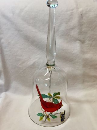 West Virginia Glass company,  clear glass Bell with red Cardinal design. 4