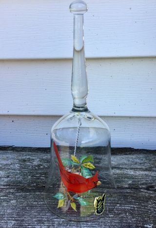 West Virginia Glass company,  clear glass Bell with red Cardinal design. 5