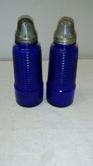 Colbalt Blue Salt And Pepper Shakers Vintage