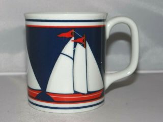 Sail Boat Curzon Red White Navy Blue 8oz.  Coffee Mug Tea Cup Porcelain