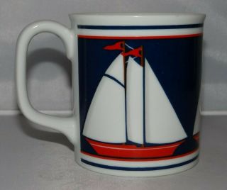 SAIL BOAT CURZON RED WHITE NAVY BLUE 8oz.  Coffee Mug Tea Cup Porcelain 3