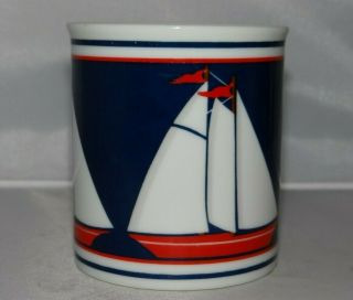 SAIL BOAT CURZON RED WHITE NAVY BLUE 8oz.  Coffee Mug Tea Cup Porcelain 4