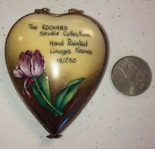 Vintage Rochard Limoges 48/250 Hinge Trinket Box Heart Shaped Hand Painted