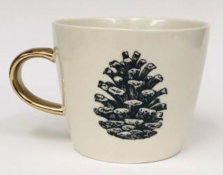 Bloomingville Pine Cone Metallic Gold Handle Winter Coffee Mug Cup Htf