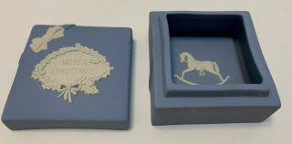 Wedgwood Jasperware White on Blue MERRY CHRISTMAS Trinket Ring Box Rocking Horse 3