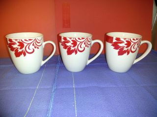 3 Coffee Or Tea Cups / Mugs Red White Floral Pattern 10 Strawberry Street 70