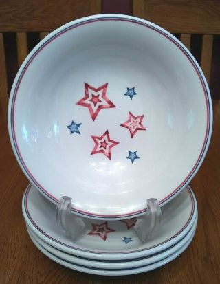 Four Longaberger Melamine Americana Stars & Stripes Red White & Blue Bowls
