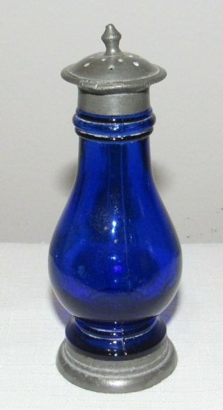 Victorian Cobalt Blue W/ Pewter Salt Shaker - Late 1800 