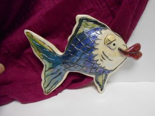 Heather Goldminc Signed Ceramic Blue Sky Clayworks Kissy Fish 2000