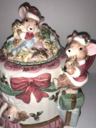 Omnibus By Fitz & Floyd Santa Mice Christmas Teapot W/ Bows Decorations Mom Gift
