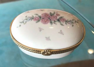 Lenox Ivory Porcelain Trinket Box Gold Trim Rose Design Hinged Lid