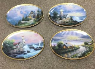 Set Of 4 Thomas Kinkade Scenic Collector Plates Cottages.  (scenes Of Serenity)