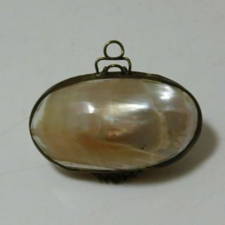 Polished White Mother Of Pearl Dainty Sea Shell Brass Hinged Trinket Pill Box
