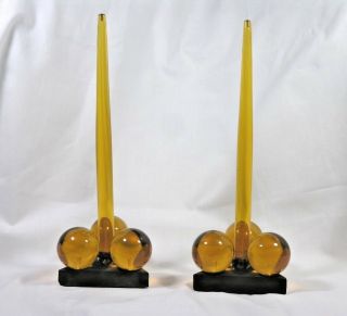 Vintage Amber Lucite Acrylic Candles With Holders,  Bonus Blue Candles