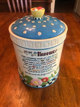 Mary Engelbreit Recipe For Happiness Collectible Cookie Jar.  Condtion