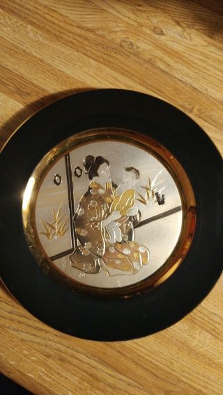The Art Of Chokin Plate 24kt Gold Woman Child 9 " Rosho Arita Plate 1782 Japan