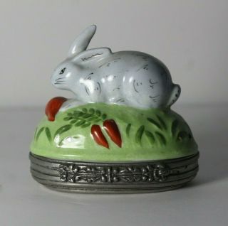 Vintage Limoges Peint Main Chanill Pewter Etain 94 Sinn Bunny Rabbit Trinket Box