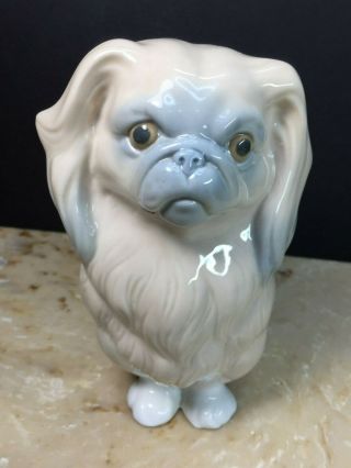 Lladro 6 " Pekingese Sitting Dog 4641 Tan & White Porcelain - Retired