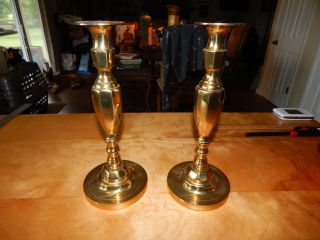 Pair Heavy Duty Candle Stick Holders Made In England Brass 10 1/2 "