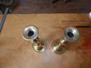 PAIR HEAVY DUTY CANDLE STICK HOLDERS MADE IN ENGLAND BRASS 10 1/2 