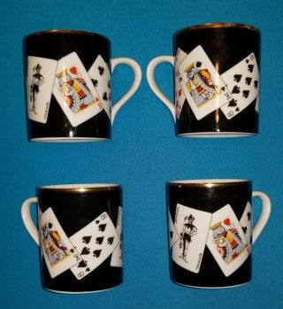 Tiffany & Co Playing Cards Deck Gold Trim Coffee Cup/mug 10 Oz Set Of 4