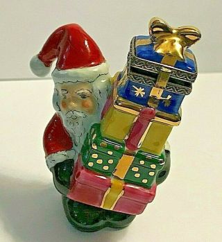 Limoges France Christmas Santa Presents Hand Painted Trinket Box 24/200 Jacques