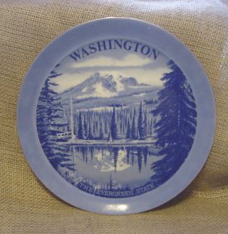 Iaac Ceramics Washington The Evergreen State Souvenir Plate Blue & White Ec Vtm