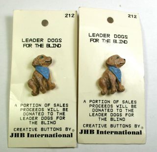 Bb Vintage Buttons 2 Cards " Seeing Eye Dogs For The Blind " Realistic Cute 1 Inc