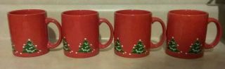 Set Of 4 Waechtersbach W Germany Holiday Christmas Tree Coffee Mug Cup