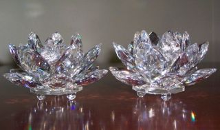 Pair Swarovski Crystal Water Lily Medium Size Candle Holders
