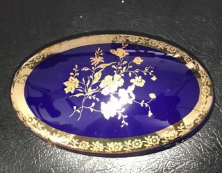 Vintage Porcelaine Limoges Castel France Cobalt Blue,  Gold Oval Trinket Box