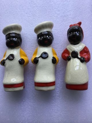 Three Vintage Black Americana Chef Pappy And Mammy Salt & Pepper Shakers 3