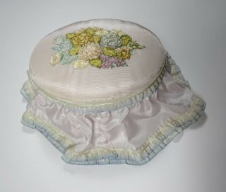 Wonderful Vintage Silk Covered Oval Box With Ribbonwork Flower Arrangement
