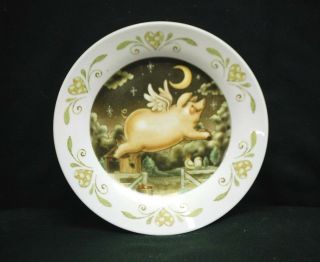 Classic Style When Pigs Fly Plate W Moon Rooster Scene Country Farm Home Decor C