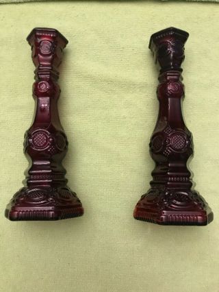 Set Of Avon 1876 Cape Cod Ruby Red Glass Candle Sticks Holders