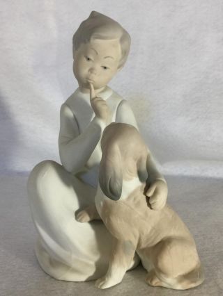 Retired Lladro Figurine Nino Silencio Boy With Dog 4522 Made In Spain